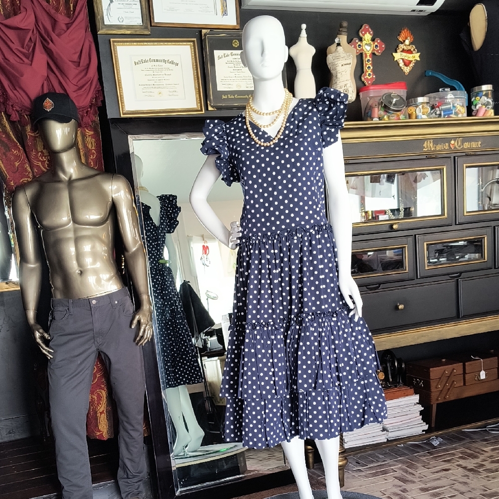 Polka Dot Ruffle Sleeve Dress